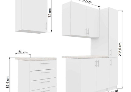 JD Greta Fixed Height 250cm 5 Piece Complete Kitchen - White Gloss With Worktops