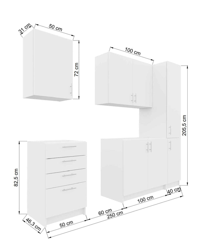 JD Greta Fixed Height 250cm 5 Piece Complete Kitchen - White Gloss