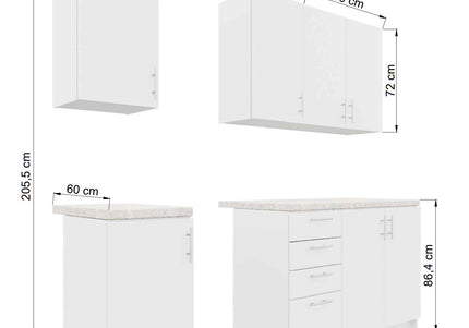 JD Greta Fixed Height 220cm 6 Piece Complete Kitchen - White Gloss With Worktops