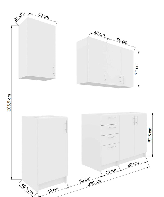 JD Greta Fixed Height 220cm 6 Piece Complete Kitchen - White Gloss