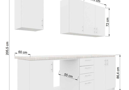 JD Greta Fixed Height 220cm 7 Piece Complete Kitchen - Grey Matt With Worktops