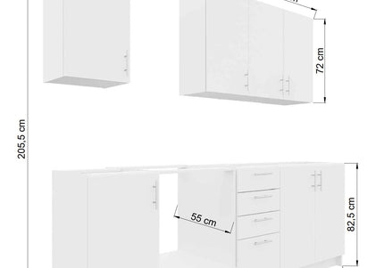 JD Greta Fixed Height 220cm 7 Piece Complete Kitchen - White Gloss