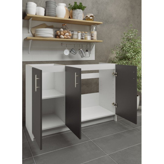Kitchen Base Sink Unit 1200mm Storage Cabinet With Doors 120cm - Dark Grey Matt
