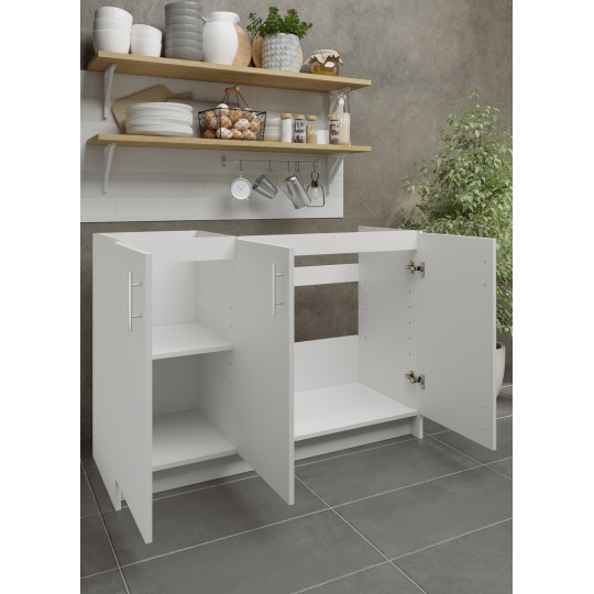 Kitchen Base Sink Unit 1200mm Storage Cabinet With Doors 120cm - White Matt