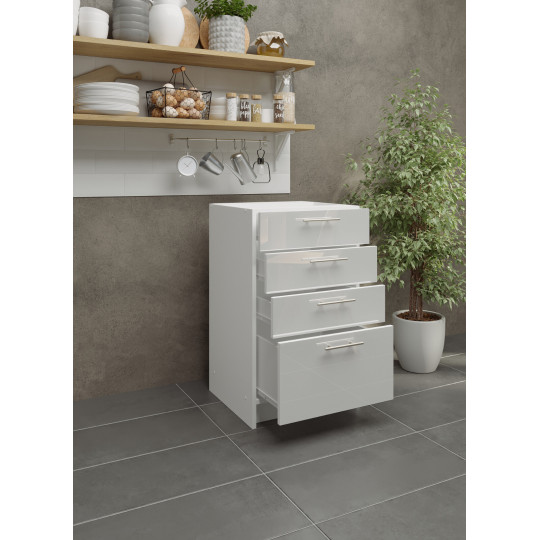 Kitchen Base Drawer Unit 500mm Cabinet & Fronts 50cm - White Gloss (No Worktop)