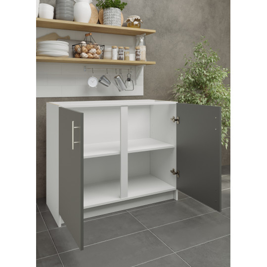 Kitchen Base Unit 1000mm Storage Cabinet & Doors 100cm - Grey Matt (No Worktop)
