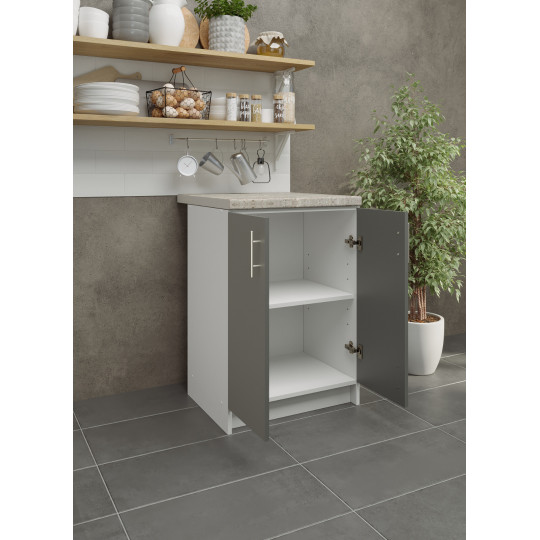 Kitchen Base Unit 600mm Storage Cabinet & Doors 60cm - Grey Matt With Worktop