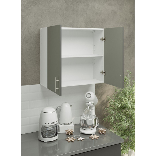 Kitchen Wall Unit 800mm Storage Cabinet With Doors and Shelf 80cm - Grey Matt