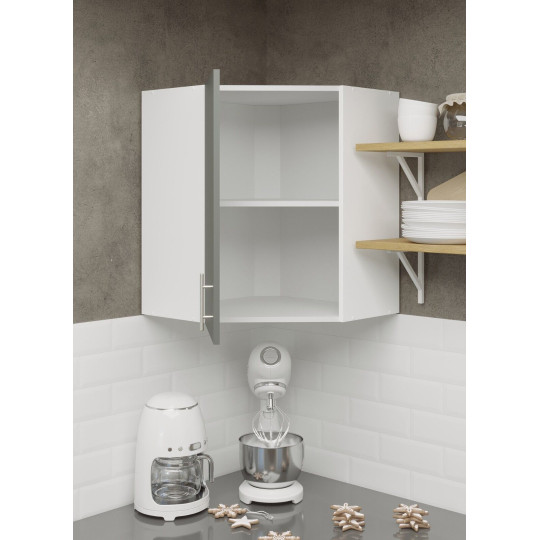 Kitchen Wall Corner Unit 600mm Cabinet With Door and Shelf 60cm - Grey Matt