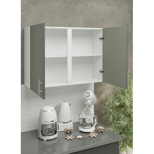 Kitchen Wall Unit 1000mm Storage Cabinet With Doors and Shelf 100cm - Grey Matt