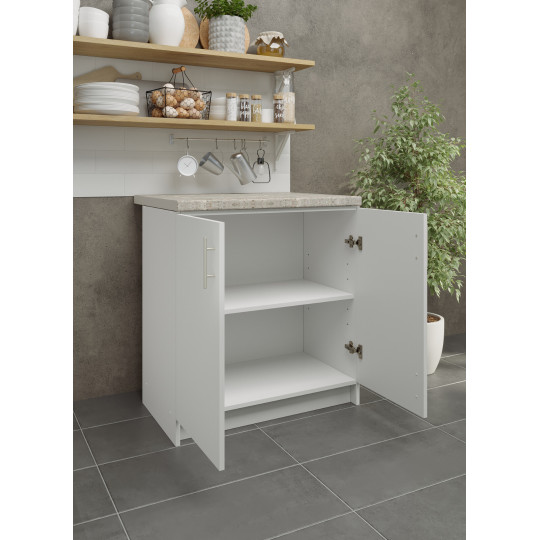 Kitchen Base Unit 800mm Storage Cabinet & Doors 80cm - White Matt With Worktop