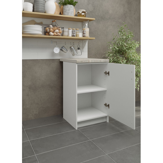 Kitchen Base Unit 500mm Storage Cabinet & Doors 50cm - White Gloss With Worktop