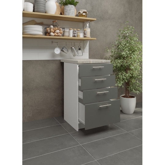 Kitchen Base Drawer Unit 500mm Cabinet & Fronts 50cm - Grey Matt With Worktop