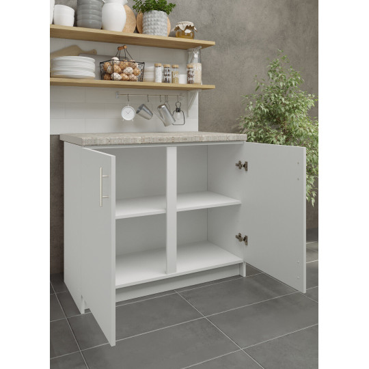 Kitchen Base Unit 1000mm Storage Cabinet & Doors 100cm - White Matt With Worktop