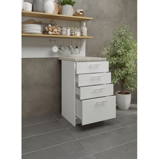 Kitchen Base Drawer Unit 500mm Cabinet & Fronts 50cm - White Matt With Worktop