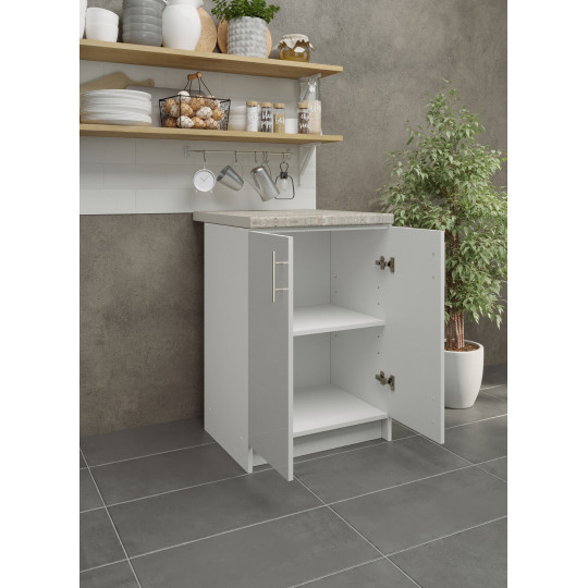 Kitchen Base Unit 600mm Storage Cabinet & Doors 60cm - White Gloss With Worktop