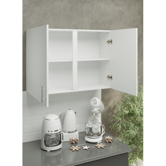 Kitchen Wall Unit 1000mm Storage Cabinet With Doors and Shelf 100cm - White Matt