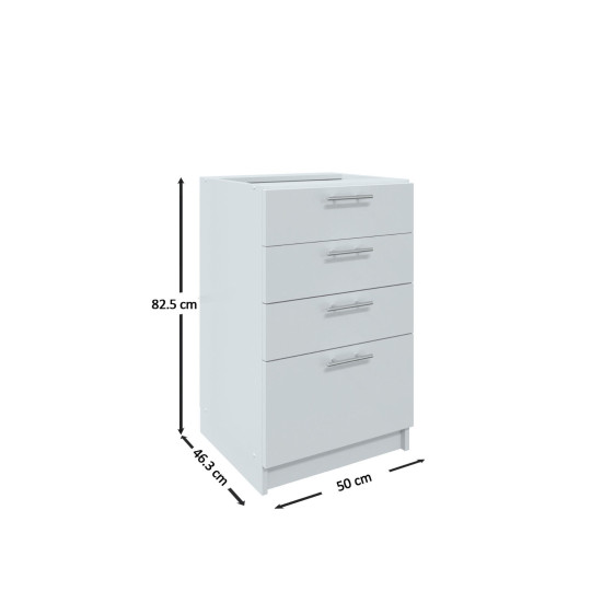Kitchen Base Drawer Unit 500mm Cabinet & Fronts 50cm - White Gloss (No Worktop)