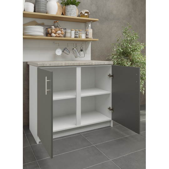 Kitchen Base Unit 1000mm Storage Cabinet & Doors 100cm - Grey Mat With Worktop