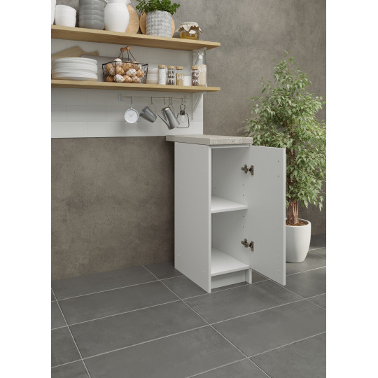 Kitchen Base Unit 300mm Storage Cabinet & Doors 30cm - White Gloss With Worktop