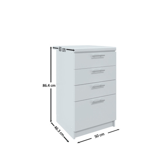 Kitchen Base Drawer Unit 500mm Cabinet & Fronts 50cm - White Gloss With Worktop