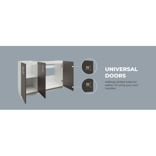Kitchen Base Sink Unit 1200mm Storage Cabinet With Doors 120cm - Grey Matt