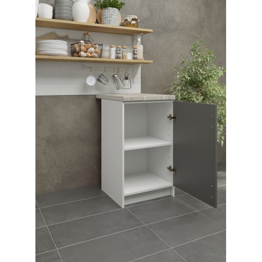Kitchen Base Unit 500mm Storage Cabinet & Doors 50cm - Grey Matt With Worktop