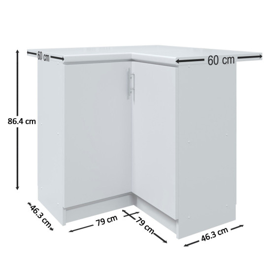 Kitchen Base Corner Unit 800mm Cabinet & Doors 80cm White Gloss With Worktop