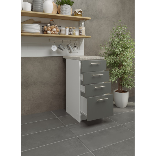 Kitchen Base Drawer Unit 400mm Cabinet & Fronts 40cm - Grey Matt With Worktop