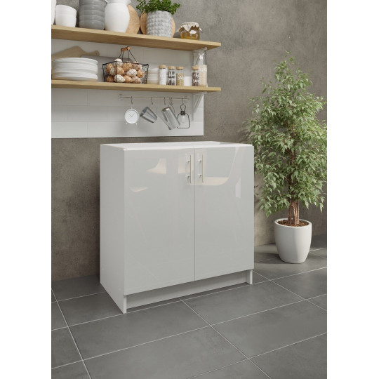 Kitchen Base Unit 800mm Storage Cabinet With Doors and Shelf 80cm - White  Gloss