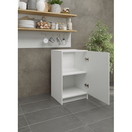 Kitchen Base Unit 500mm Storage Cabinet & Doors 50cm - White Gloss (No Worktop)