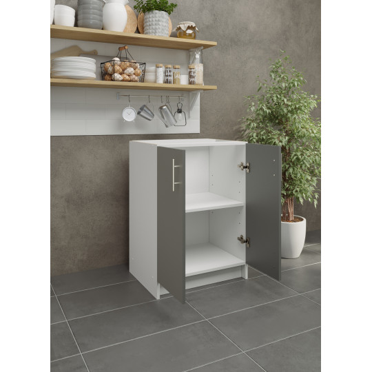 Kitchen Base Unit 600mm Storage Cabinet & Doors 60cm - Grey Matt (No Worktop)
