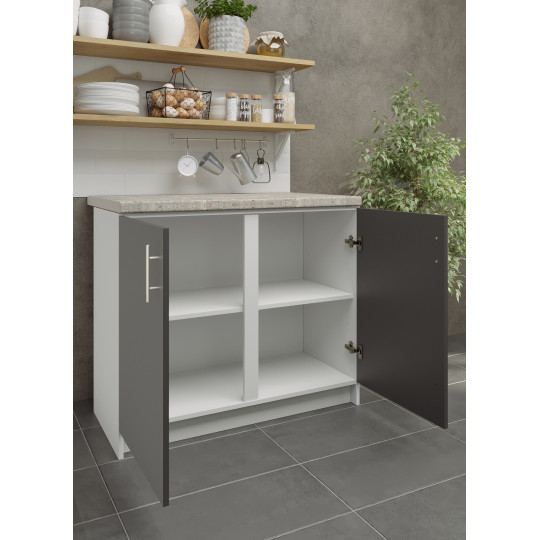 Kitchen Base Unit 1000mm Storage Cabinet Doors 100cm Dark Grey Matt With Worktop