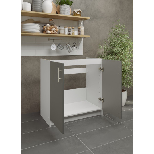 Kitchen Base Sink Unit 800mm Storage Cabinet With Doors 80cm - Grey Matt