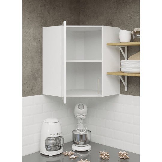 Kitchen Wall Corner Unit 600mm Cabinet With Door and Shelf 60cm - White Gloss