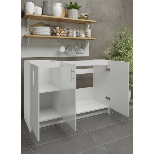 Kitchen Base Sink Unit 1200mm Storage Cabinet With Doors 120cm - White Gloss