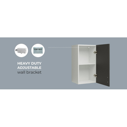 Kitchen Wall Unit 400mm Storage Cabinet With Door and Shelf 40cm - Grey Matt