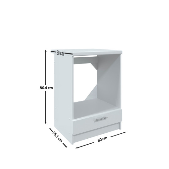 Kitchen Base Oven Unit 600mm Cabinet With Front 60cm - White Gloss With Worktop
