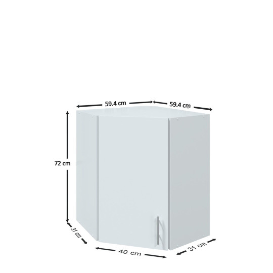 Kitchen Wall Corner Unit 600mm Cabinet With Door and Shelf 60cm - White Gloss