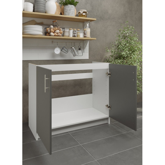 Kitchen Base Sink Unit 1000mm Storage Cabinet With Doors 100cm - Grey Matt