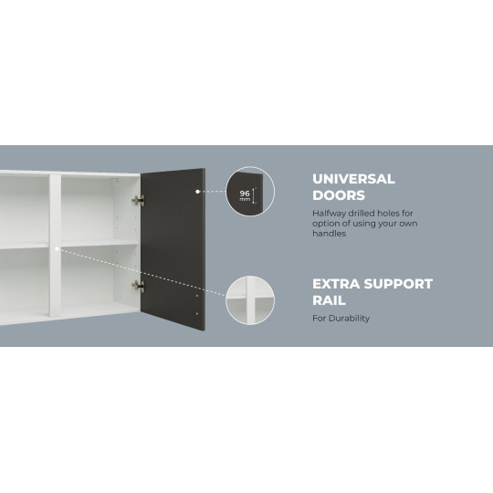 Kitchen Wall Unit 1000mm Storage Cabinet With Doors and Shelf 100cm - White Matt