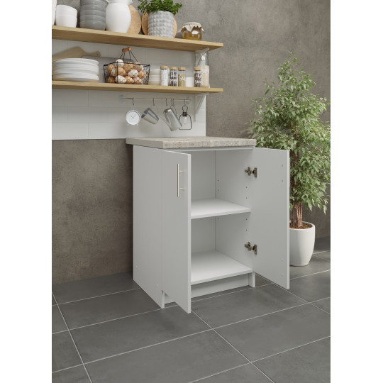 Kitchen Base Unit 600mm Storage Cabinet & Doors 60cm - White Matt With Worktop
