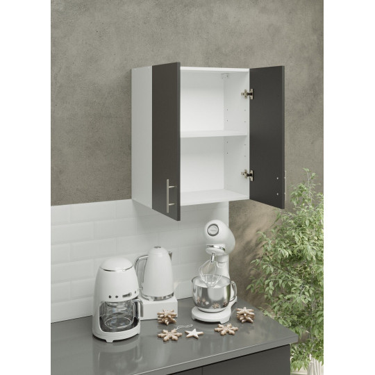 Kitchen Wall Unit 600mm Storage Cabinet With Doors Shelf 60cm - Dark Grey Matt