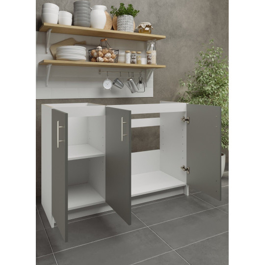 Kitchen Base Sink Unit 1200mm Storage Cabinet With Doors 120cm - Grey Matt