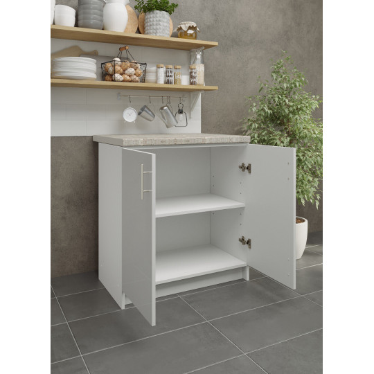 Kitchen Base Unit 800mm Storage Cabinet & Doors 80cm - White Gloss With Worktop